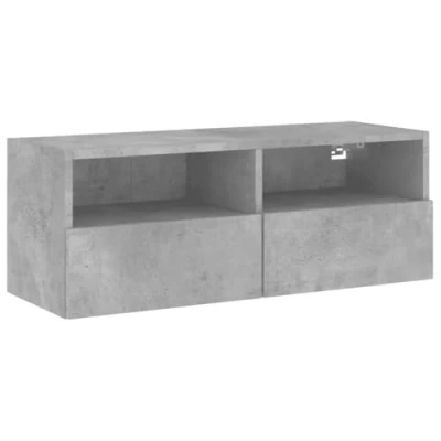 Image of vidaXL Modern Concrete Grey TV Wall Cabinet Mounted, Spacious Storage Compartment, Engineered Wood Construction, Ideal for Living Room