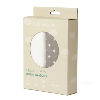 Image of Clair de Lune 2 Pack Star Muslin Swaddles 115 x cm