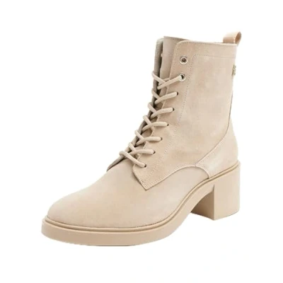 Image of Tommy Hilfiger MID HEEL Laceup Logotape Platform ankle boots, Women&#039;s, Size: 7, Beige Suede