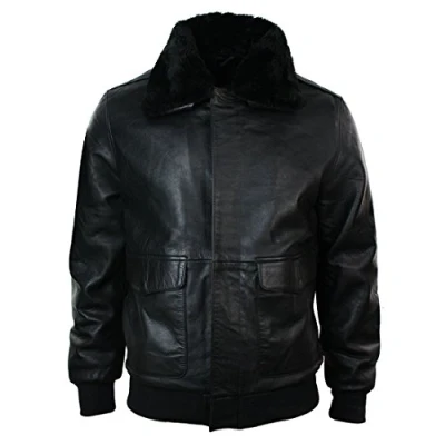 Image of TruClothing Mens Leather Bomber Pilot Flying Jacket Black Brown A2