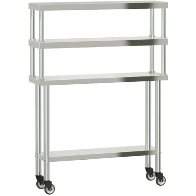 Image of vidaXL Kitchen Work Table with Overshelf 110x30x150 cm Stainless Steel