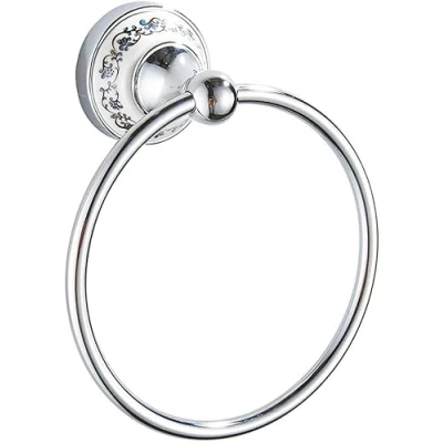 Image of DRELD Vintage Stainless Steel Towel Ring, Wall Mounted Antique Retro Ring with Porcelain Base, Elegant for Bathroom Kitchen Shower (Silver, 157mm Diameter)
