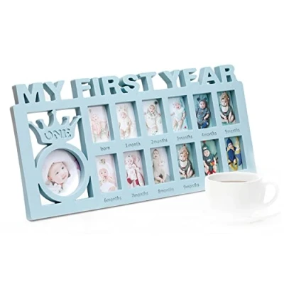 Image of 1st Birthday Gifts Picture Frames, Newborn My First Year Photo Frame Baby Girls Boys Decoration Album Infant Shower Keepsake Xmas Memories Christening Gift