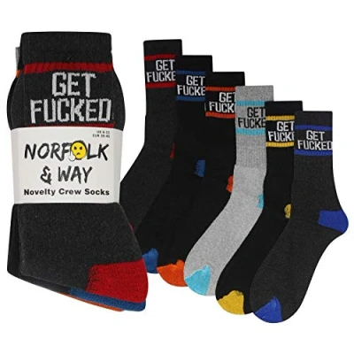 Image of Mens 6 Pack Novelty Get Fucked Design Socks Cotton Rich Crew Joke Gift Idea, Multi, 43627