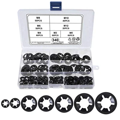 Image of QIMEI SHOP Starlock Washers Internal Tooth Lock Washer M3 M4 M5 M6 M8 M10 M12 Push On Speed Clips Fasteners Assortment Kit with Storage Box Black 340Pcs