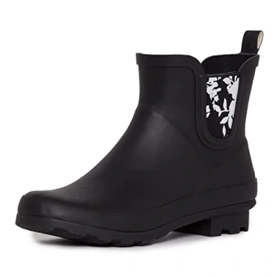 Image of Laura Ashley Ladies Mid Cut Ankle Height Rubber Rain Boots, Lightweight Waterproof Booties for Women, Black, 4 UK