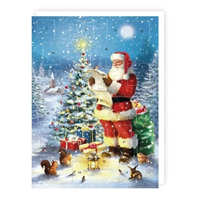 Image of Tracks Traditional Santa Checks His List Advent Calendar 24 Doors Christmas Countdown, Blue