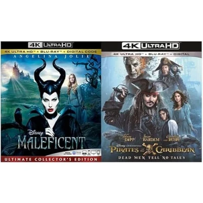 Image of 4K 2 Pack: Pirates Of the Caribbean: Dead Men Tell No Tales &amp; Maleficent [4K UHD + Blu ray Digital Code] Angelina Jolie Johnny Depp, Region 1/A