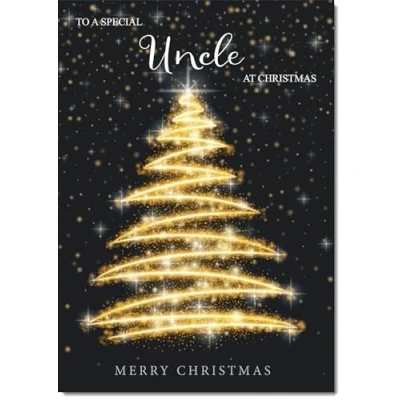 Image of doodlecards Uncle Christmas Card Black and Gold Abstract Tree Large A4 Size for with Plain Envelope