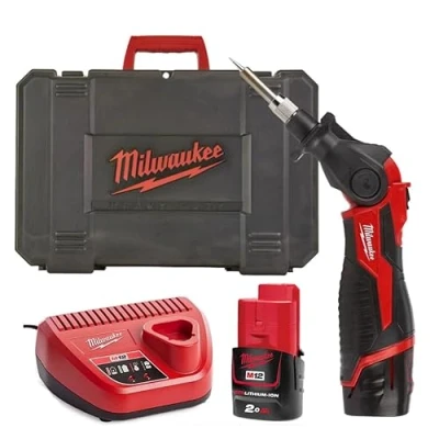 Image of Milwaukee 4933459761 M12 SI 201C Cordless Soldering Iron with 1 x Battery and Charger in Case, Red/Black, 90 W