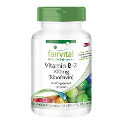 Image of Fairvital Vitamin B2 riboflavin 100mg Bulk Pack for 3 Months Vegan HIGH Dosage 100 Tablets