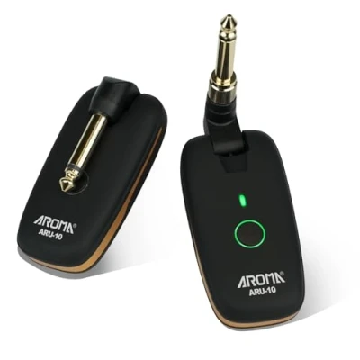 Image of AROMA Wireless Guitar System Rechargeable Audio UHF Transmitter Receiver Support 7 Channels for Bass Electric Musical Instruments