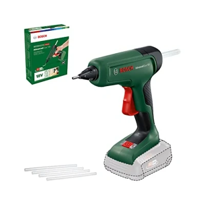 Image of Bosch Cordless Hot Glue Gun AdvancedGlue 18V (Without Battery; 18 Volt System; 4X Sticks; Heat Up in 90 sec.; Dual Temp Mode 130C 200C; for DIY, Repair and More; Carton Packaging)