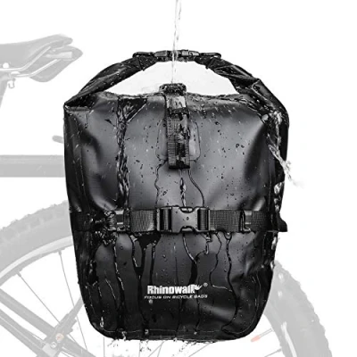 Image of Rhinowalk Bike Bag Waterproof Bicycle Pannier Rear Seat for Cycling Bicycling Traveling Riding, Black