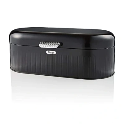 Image of Swan SWKA1014BN Retro Bread Bin, 10 Litre, Black