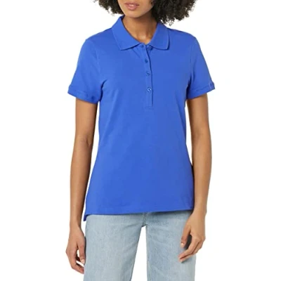 Image of Amazon Essentials Women&#039;s Short Sleeve Polo Shirt (Available in Plus Size), Blue, XS