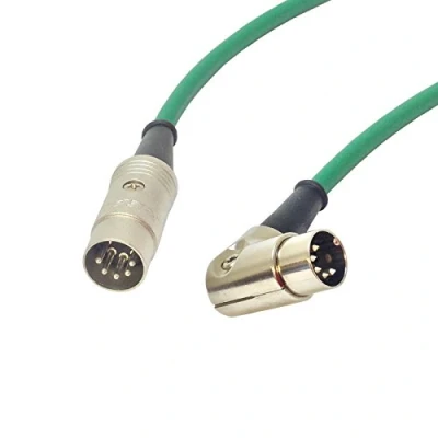 Image of Angled Midi Lead. Pedal Board Cord, Keyboard, Synth, Foot Switch Cable. 5 Pin Din (6m, Green)