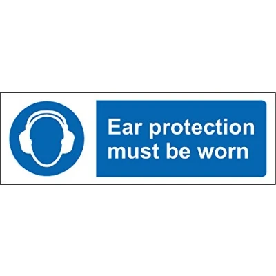 Image of Ear protection must be worn safety sign 3mm Aluminium 300mm x 100mm