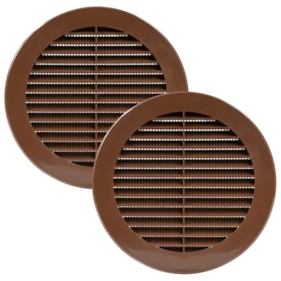 Image of Vent Systems 150 mm / 6&quot; Inch Round Soffit Cover Pack of 2 Brown Louvered Plastic Grill Grille with Screen Mesh HVAC, Ducting, Pipe Air Supply Vents for Bathroom, Kitchen