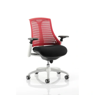 Image of Flex Task Operator Chair White Frame Black Fabric Seat Red Back