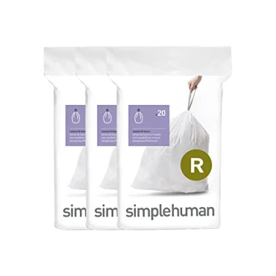 Image of simplehuman CW0253 code R Custom Fit Bin Liner Bulk Pack, White Plastic (3 Pack of 20, Total 60 Liners)
