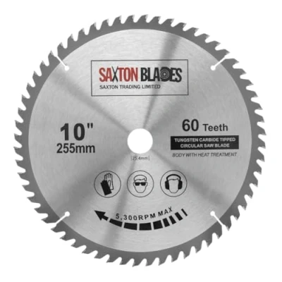 Image of Saxton TCT Circular Wood Mitre Saw Blade 255mm x 60T 25.4mm Bore fits Evolution Rage Saws