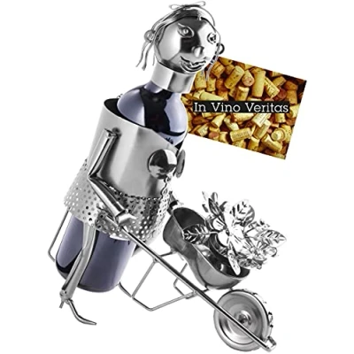 Image of BRUBAKER Wine Bottle Holder Gardener Metal Sculpture Stand Garden Gift for Lovers with Greeting Card