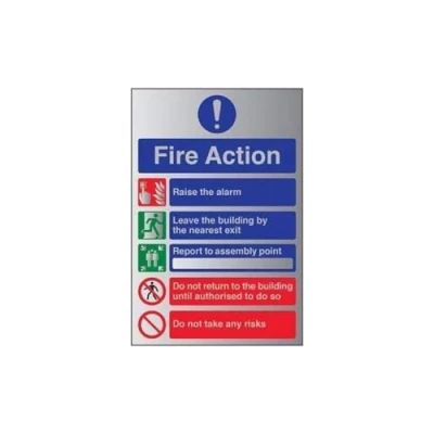 Image of V Safety General Fire Action 5 Message Risks Sign 200mm x 300mm 1.6mm Alu Rigid Plastic