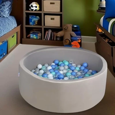 Image of BABYMAM Pool Ball Pit with 200 Balls Soft Foam Toddler Baby Kids Girls Boys Play Round Playpen Removable Cover Grey