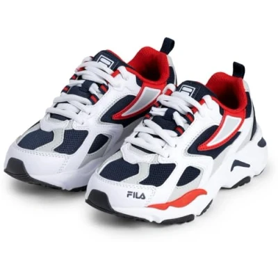 Image of Fila CRCW02 RAY Tracer Unisex Trainers for kids, Size: 3.5, White/navy shoes