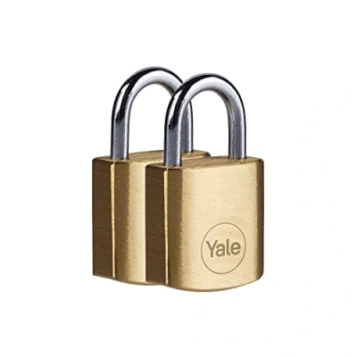 Image of Yale Y110B/20/111/2 Standard Security 20mm Brass Padlock, Pack of 2 Open Steel Shackle 3 keyed Alike Keys