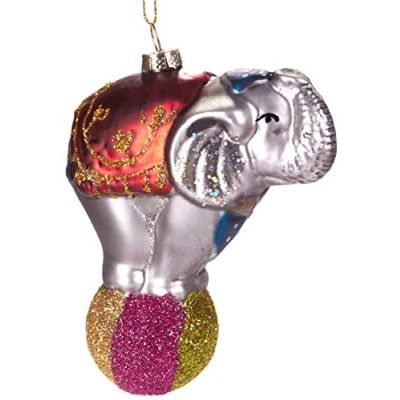 Image of BRUBAKER Circus Elephant On Ball Coloured Handpainted Glass Christmas Bauble Mouthblown Tree Decoration Figures Funny Pendant 4.3 inches (11 cm)
