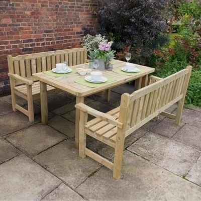 Image of Forest Rosedene Wooden Garden Table and Benches Set 5&#039;5 x 6&#039;2 (1.65m 1.87m)