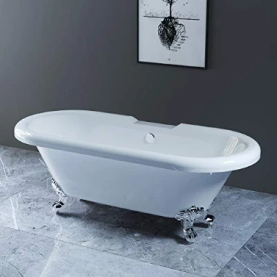 Image of NRG Traditional Luxury Freestanding Bathtub Bathroom Roll Top Bath with Chrome Claw Feet 1700 x 750mm