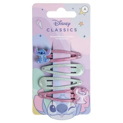 Image of Disney Stitch Glittered Hair Snap Clips for Girls, 2 Inch Metal Non Slip with Two Decorative Charms, Stylish Accessories 4