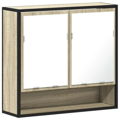 Image of vidaXL Bathroom Mirror Cabinet Sonoma Oak 65x20x60 cm Engineered Wood Wall Mounted Storage Unit with Metal Frame Modern Industrial Design for Contemporary Bathrooms