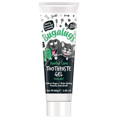 Image of Bugalugs Dog Toothpaste Gel Teeth Cleaning Products for Cats and Dogs, Fresh Mint Breath Freshener &amp; Plaque Remover use with Toothbrush Cat