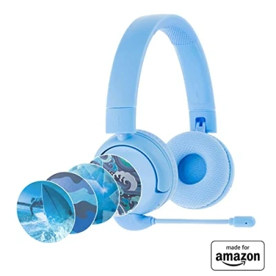 Image of All New, Made for Amazon BuddyPhones PopTime Pro Volume limiting Bluetooth Child Headphones with Boom Microphone Age (3 12), Cyber Sunset