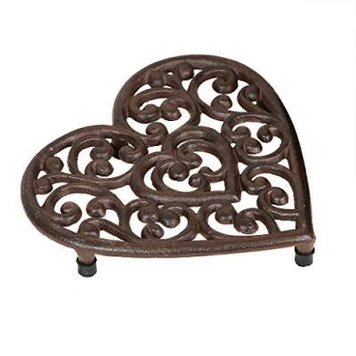 Image of Cast Iron Trivet Antique Brown Love Heart Non Slip Mat Pan Stand