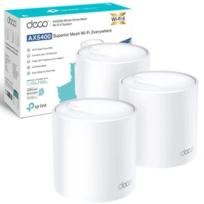 Image of TP Link Deco X60 AX5400 Whole Home Mesh WiFi 6 System, Up to 7,100 Sq ft Coverage, 1 GHz Quad Core CPU, Compatible with Amazon Alexa, HomeShield Security, Pack of 3