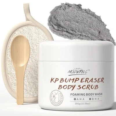 Image of Kp Bump Eraser Body Scrub Exfoliator Exfoliating 300G Wash for Keratosis Pilaris Strawberry Legs Women Men with Salicylic Acid AHA Chicken Skin Bikini Butt Area Loofah