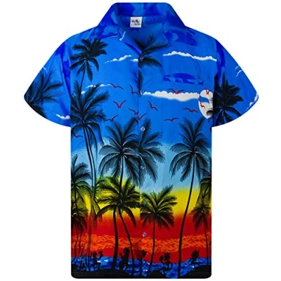 Image of King Kameha Men&#039;s Beach Shirt Short Sleeve Casual Button Down Hawaii Vacation, Beach, Blue, XXL