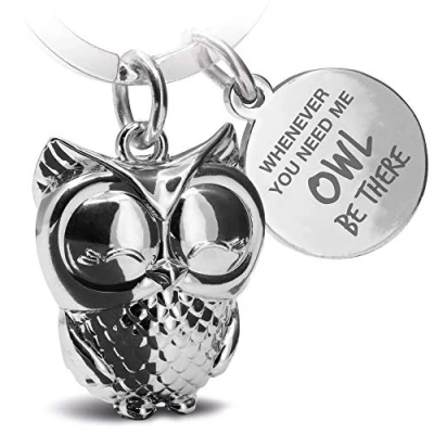 Image of FABACH Owl Key Ring with Engraving Cute Keyring Friend and Love Lucky Charm Made of Metal for Women be There You, silver (Silver) FB_OWLY_OBT_S