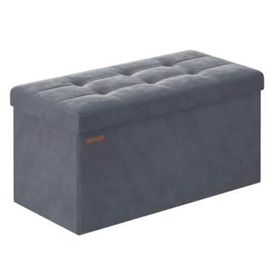 Image of SONGMICS Storage Ottoman, Foldable Small Ottoman Foot Rest, 38 x 76 cm Stool, Cube with Storage, Load up to 300 kg, for Living Room, Bedroom, Entryway, Slate Grey LSF247G51