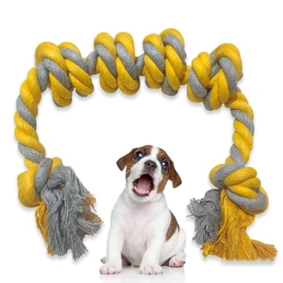 Image of Dog Rope Toys, Indestructible Tug Toy for Large Dogs 60CM 6 Knots Strong Knotted Interactive Chew Aggressive Chewers Teeth Cleaning (Yellow)