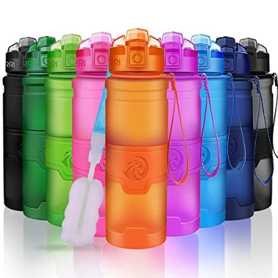 Image of ZORRI Water Bottles, BPA Free Leakproof 17oz 500ml Bottle for KidsEco Friendly Tritan Sports Cycling,Running,Gym,OutdoorWith Fruit Infuser, Brush1 Click Flip Top Lid