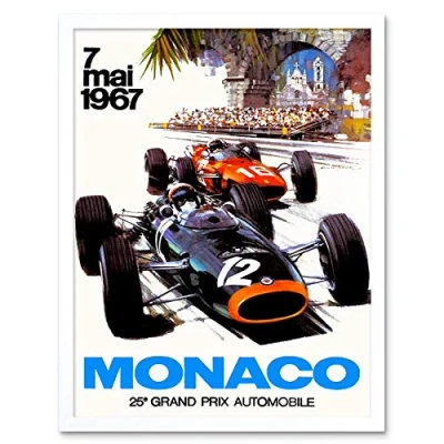Image of Wee Blue Coo Vintage Transport Monaco 25 Grand Prix Automobile 1967 Race Art Print Framed Poster Wall Decor 12X16 Inch