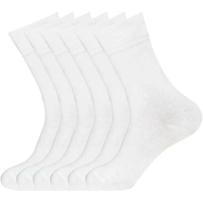 Image of MYT 6 Pairs Womens Diabetic Socks Ladies Non Elastic Soft Loose Top Cotton Rich Size UK 4 7 (White)
