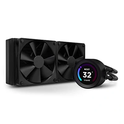 Image of NZXT Kraken Elite 240 RL KN24E B1 240mm AIO CPU Liquid Cooler Customizable 2.36&quot; Wide Angle LCD Display for GIFs, Images, Performance Metrics and More 2 x F120P Fans Black