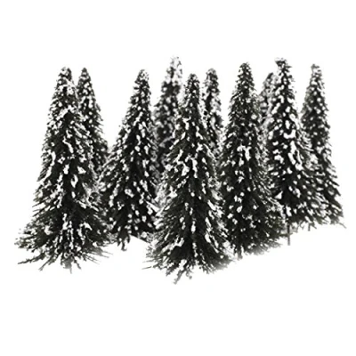 Image of 10 pieces dark green landscape model cedar trees